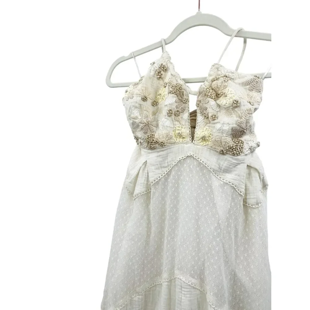 Free People XS RARE Ivory Boho ivy eyelet Maxi Dress
